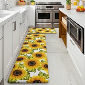 MAYHMYO Sunflower Kitchen Mat Set of 2 - Anti Fatigue Mats for Kitchen Floor - Non Slip Cushioned Rugs for Standing - Sunflower Decor (17.3