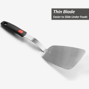 Stainless Steel Flexible Spatula Solid Turner, XiaoZu Thin Metal Spatula for Cast Iron Skillet, Thin Blade and Heat Resistant Silicone Handle, Great for Egg, Cookie, Meat, Crep, Medium + Large