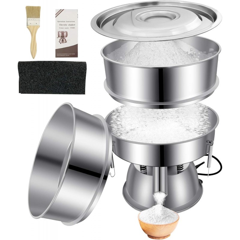 Automatic Vibrating Sieve Shaker – 40 Mesh + 60 Mesh Flour Sifter, Electric 110V 55W Sifter Machine for Flours, Herbal Powder