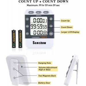 Digital Kitchen Timer Dual Timers 3 Channels Count UP/Down Cooking Timer Large Display, Adjustable Volume Alarm with Magnetic Back, Stand, Battery Included