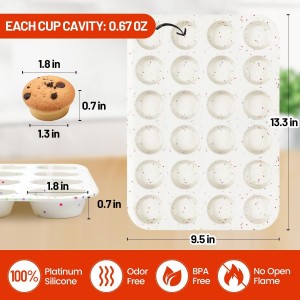 CAKETIME Silicone Mini Muffin Pan, 24 Cups Nonstick Mini Cupcake Pan for Baking Muffin, Cupcake, Egg Bites, Fat Bomb, 1 Pack Confetti