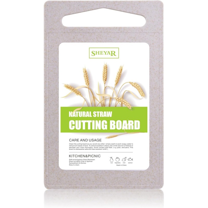 Cutting Board for Kitchen, Wheat Straw Fiber Cutting Board, Dish Washer Safe, w/Juice Grooves for Meat, Veggies, Easy Grip Handle, Non-slip Surface Eco-friendly Serveware Accessories （10‘x6.3’）