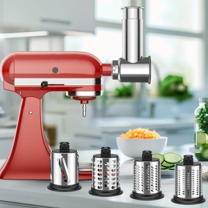 Stainless Steel Slicer Shredder Attachment for Kitchenaid Stnad Mixer, Cheese Grater Attachment for KitchenAid - 4 Blades Salad Maker with Grinding Powder Function by FGREEBLE