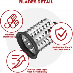 Stainless Steel Slicer Shredder Attachment for Kitchenaid Stnad Mixer, Cheese Grater Attachment for KitchenAid - 4 Blades Salad Maker with Grinding Powder Function by FGREEBLE
