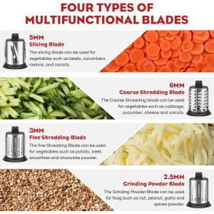 Stainless Steel Slicer Shredder Attachment for Kitchenaid Stnad Mixer, Cheese Grater Attachment for KitchenAid - 4 Blades Salad Maker with Grinding Powder Function by FGREEBLE