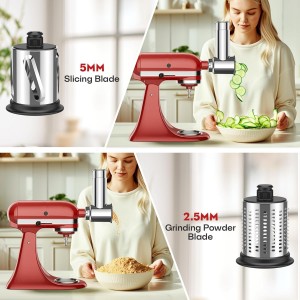 Stainless Steel Slicer Shredder Attachment for Kitchenaid Stnad Mixer, Cheese Grater Attachment for KitchenAid - 4 Blades Salad Maker with Grinding Powder Function by FGREEBLE