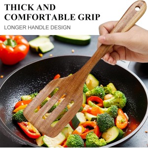 2 PCS Acacia Wood Spatula for Cooking Utensil Set Baking Spatulas for Kitchen Use Accessories Flat Slotted Turner Non Toxic Olive Wooden Utensils Non Stick Bamboo Serving Spatula Long Wok Spatulas