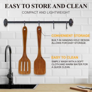 2 PCS Acacia Wood Spatula for Cooking Utensil Set Baking Spatulas for Kitchen Use Accessories Flat Slotted Turner Non Toxic Olive Wooden Utensils Non Stick Bamboo Serving Spatula Long Wok Spatulas