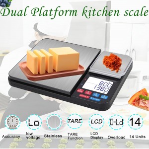 Stainless Steel Dual Platform Digital Kitchen and Food Scale, with Two Precision 1g/0.05oz & 0.01g/0.0005oz, Max Capacity 22lb/10kg, Tare Function, Units Conversions, LCD with Backlit
