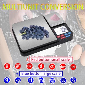 Stainless Steel Dual Platform Digital Kitchen and Food Scale, with Two Precision 1g/0.05oz & 0.01g/0.0005oz, Max Capacity 22lb/10kg, Tare Function, Units Conversions, LCD with Backlit