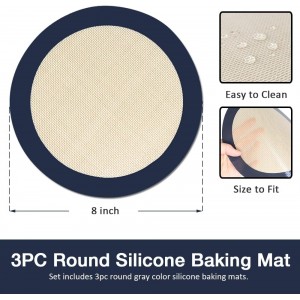 3PC Round Silicone Baking Mats, 8 inch Silicone Mats for Baking Easy to Clean, Reusable Baking Mats, Silicone Circle Mats for Cake Pan
