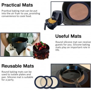 3PC Round Silicone Baking Mats, 8 inch Silicone Mats for Baking Easy to Clean, Reusable Baking Mats, Silicone Circle Mats for Cake Pan