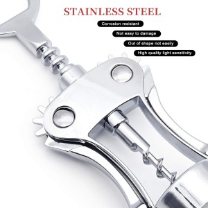 Wine Opener, Zinc Alloy Premium Wine Bottle Opener Wing Corkscrew Heavy Duty, Manual Multifunctional Cork Screw for Waiter, Silver
