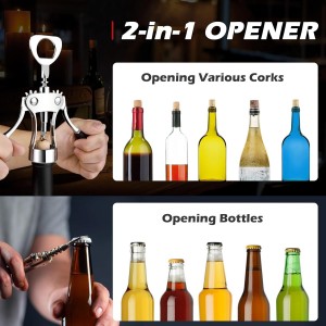 Wine Opener, Zinc Alloy Premium Wine Bottle Opener Wing Corkscrew Heavy Duty, Manual Multifunctional Cork Screw for Waiter, Silver