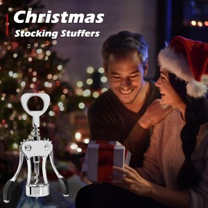 Wine Opener, Zinc Alloy Premium Wine Bottle Opener Wing Corkscrew Heavy Duty, Manual Multifunctional Cork Screw for Waiter, Silver