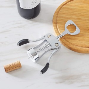 Wine Opener, Zinc Alloy Premium Wine Bottle Opener Wing Corkscrew Heavy Duty, Manual Multifunctional Cork Screw for Waiter, Silver
