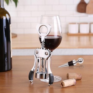 Wine Opener, Zinc Alloy Premium Wine Bottle Opener Wing Corkscrew Heavy Duty, Manual Multifunctional Cork Screw for Waiter, Silver