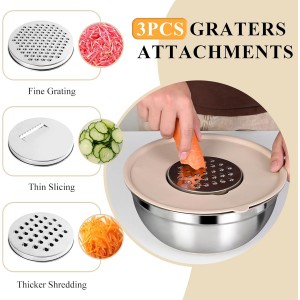 Mixing Bowls with Airtight Lids Set, 20 PCS Kitchen Gadgets Set, 6 Stainless Steel Bowls,3 Grater Attachments,Non-Slip Silicone Bottoms,Great for Serving&Baking,Size 5, 4, 3.5, 2.1, 1.5, 1.1QT (Khaki)