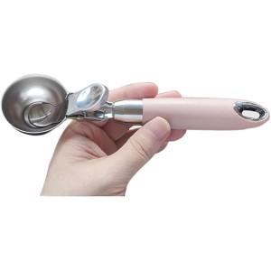 Ice Cream Scoop with Rubber Handle, 8 Inch Stainless Steel Light Pink Watermelon and Ice Cream Hemisphere Spoon for Kitchen and Outdoors (pink)