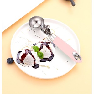 Ice Cream Scoop with Rubber Handle, 8 Inch Stainless Steel Light Pink Watermelon and Ice Cream Hemisphere Spoon for Kitchen and Outdoors (pink)