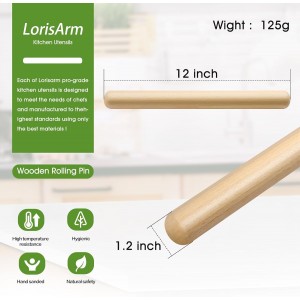 11.5-inch Wooden Rolling Pin for Baking, French Wood Rolling Pin Wood Kitchen Dough Roller for Fondant, Pizza, Pie, Cookie and Pastry