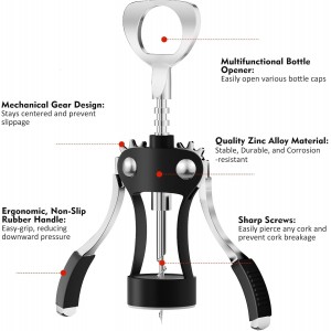 KORCCI Wine Opener, Wine Bottle Opener, Zinc Alloy Wing Corkscrew Heavy Duty, Cork Screw Beer Opener for Bartenders, Multifunctional Bottle Opener for Home Kitchen, Restaurant, Bar, Waiters