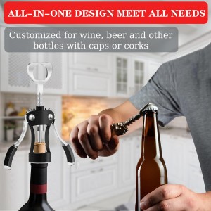 KORCCI Wine Opener, Wine Bottle Opener, Zinc Alloy Wing Corkscrew Heavy Duty, Cork Screw Beer Opener for Bartenders, Multifunctional Bottle Opener for Home Kitchen, Restaurant, Bar, Waiters