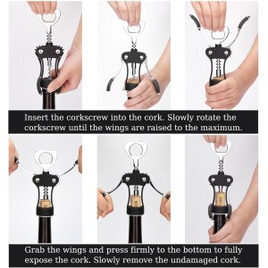 KORCCI Wine Opener, Wine Bottle Opener, Zinc Alloy Wing Corkscrew Heavy Duty, Cork Screw Beer Opener for Bartenders, Multifunctional Bottle Opener for Home Kitchen, Restaurant, Bar, Waiters