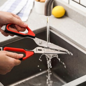 LIVINGO Kitchen Scissors Set All Purpose - Heavy Duty Stainless Steel Come Apart Food Shears for Cutting Meat, Vegetables, Dishwasher safe, 2 Pack, Red Black Multi-Function Handles