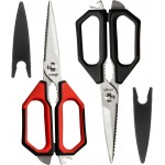 LIVINGO Kitchen Scissors Set All Purpose - Heavy Duty Stainless Steel Come Apart Food Shears for Cutting Meat, Vegetables, Dishwasher safe, 2 Pack, Red Black Multi-Function Handles