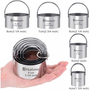 Biscuit Cutter Set Round Cookie Cutters with Handle 5 Pieces Stainless Steel Circle Professional Baking Dough Tools for Cake