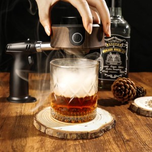 Electric Whiskey Smoker Kit, Luxurious Wooden Box, with 4 Wood Chips, Torch, Ice Molds, 2 Glasses, Stones, Old Fashioned Bourbon Cocktail Smoker Infuser Kit, Whiskey Gifts for Men, Husband (No Butane)