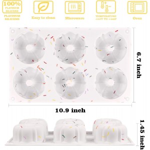 HUAKENER 2 Pcs Mini Fluted Cake Pan, 6-Cavity Fluted Tube Cake Pan, Non-stick Silicone Baking Mold for Cupcakes, Donuts, Muffins, Cornbread, Brownies, Jellies