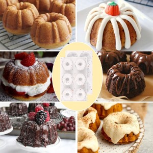 HUAKENER 2 Pcs Mini Fluted Cake Pan, 6-Cavity Fluted Tube Cake Pan, Non-stick Silicone Baking Mold for Cupcakes, Donuts, Muffins, Cornbread, Brownies, Jellies