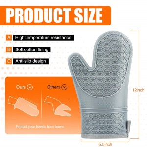 Silicone Oven Mitts, Heat Resistant 2PCS Oven Mitts with Soft Cotton Lining, Waterproof Non-Slip Grip Oven Glove, Kitchen Potholder Mits for BBQ, Baking, Cooking, 12.5 Inch - Grey