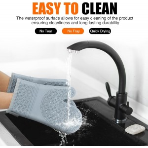 Silicone Oven Mitts, Heat Resistant 2PCS Oven Mitts with Soft Cotton Lining, Waterproof Non-Slip Grip Oven Glove, Kitchen Potholder Mits for BBQ, Baking, Cooking, 12.5 Inch - Grey