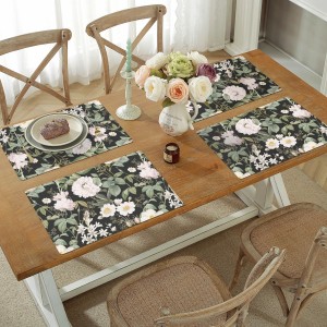 WRAPAHOLIC 50 Sheets Floral Paper Place Mats - 11 x 17 Inch Disposable Placemat Black Floral Decorative Paper Table Mats for Dinner Table Setting Party Supplies
