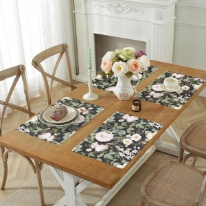 WRAPAHOLIC 50 Sheets Floral Paper Place Mats - 11 x 17 Inch Disposable Placemat Black Floral Decorative Paper Table Mats for Dinner Table Setting Party Supplies