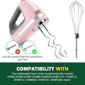 Hand Mixer Beaters Blender For KitchenAid & Mixer Dough Hooks For KitchenAid Hand Mixers Whisk Attachment KHMPW Stainless Steel Egg Beater/Whisk Attachment for Kitchen Hand Mixer Accessories,3PCS