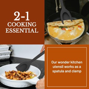 2 in 1 Flipper Spatula with tongs - Nylon Easy Grip Flip Spatula for Hash browns, Burgers, Steaks, French Toast, Omelets, Pancakes - Non-Stick Head, Ergonomic Handle, Withstands High Temperatures