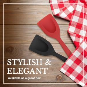 2 in 1 Flipper Spatula with tongs - Nylon Easy Grip Flip Spatula for Hash browns, Burgers, Steaks, French Toast, Omelets, Pancakes - Non-Stick Head, Ergonomic Handle, Withstands High Temperatures