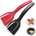 2 in 1 Flipper Spatula with tongs - Nylon Easy Grip Flip Spatula for Hash browns, Burgers, Steaks, French Toast, Omelets, Pancakes - Non-Stick Head, Ergonomic Handle, Withstands High Temperatures