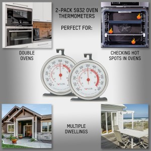 Taylor 5932 Large Dial Kitchen Cooking Oven Thermometer, 3.25 Inch Dial, Stainless Steel, Oven Thermometers, Silver - 2 Pack