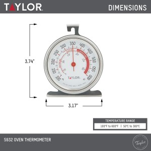 Taylor 5932 Large Dial Kitchen Cooking Oven Thermometer, 3.25 Inch Dial, Stainless Steel, Oven Thermometers, Silver - 2 Pack