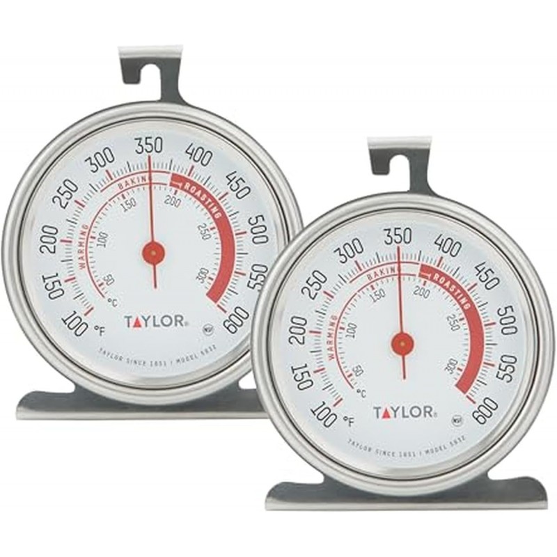 Taylor 5932 Large Dial Kitchen Cooking Oven Thermometer, 3.25 Inch Dial, Stainless Steel, Oven Thermometers, Silver - 2 Pack