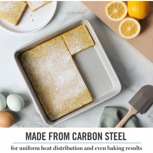 Martha Stewart Gallen 9 Inch Square Nonstick Carbon Steel Cake Pan – Cool Grey, Durable Bakeware for Even Baking and Easy Release