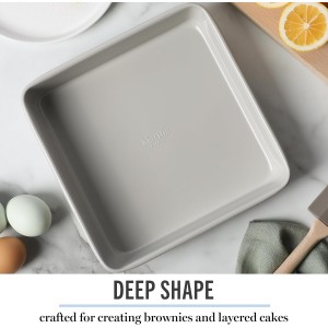 Martha Stewart Gallen 9 Inch Square Nonstick Carbon Steel Cake Pan – Cool Grey, Durable Bakeware for Even Baking and Easy Release