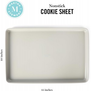 Martha Stewart Gallen 15 x 10 Inch Nonstick Carbon Steel Cookie Sheet – Cool Grey, Durable Bakeware for Even Baking and Easy Cleanup