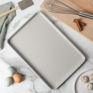 Martha Stewart Gallen 15 x 10 Inch Nonstick Carbon Steel Cookie Sheet – Cool Grey, Durable Bakeware for Even Baking and Easy Cleanup