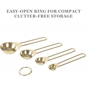 Martha Stewart Richburn 4-Piece Gold Stainless Steel Measuring Spoons Set – Durable and Stylish Kitchen Measuring Tools for Precise Baking and Cooking